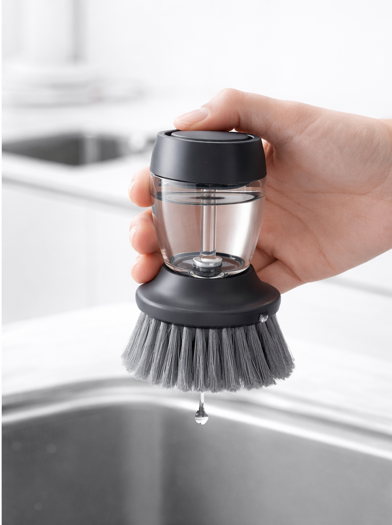 Dish Cleaning Brush with Soap Dispenser | Refillable Kitchen Scrubber with Nylon Bristles