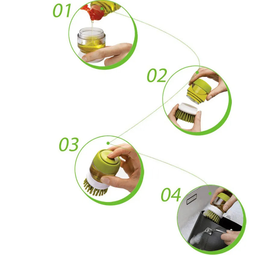 Soap Dispensing Dish Brush Set – Refillable Kitchen Scrub | Pot & Pan Cleaning Tool